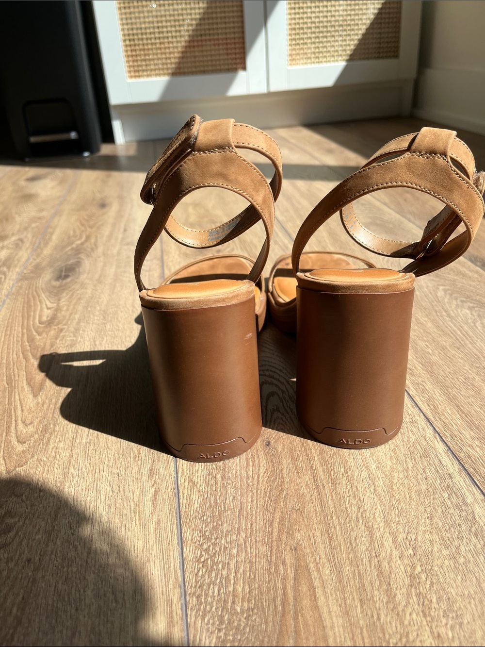 Women’s Tan Suede Ankle-Strap Sandals with Heels - Picture 5 of 7